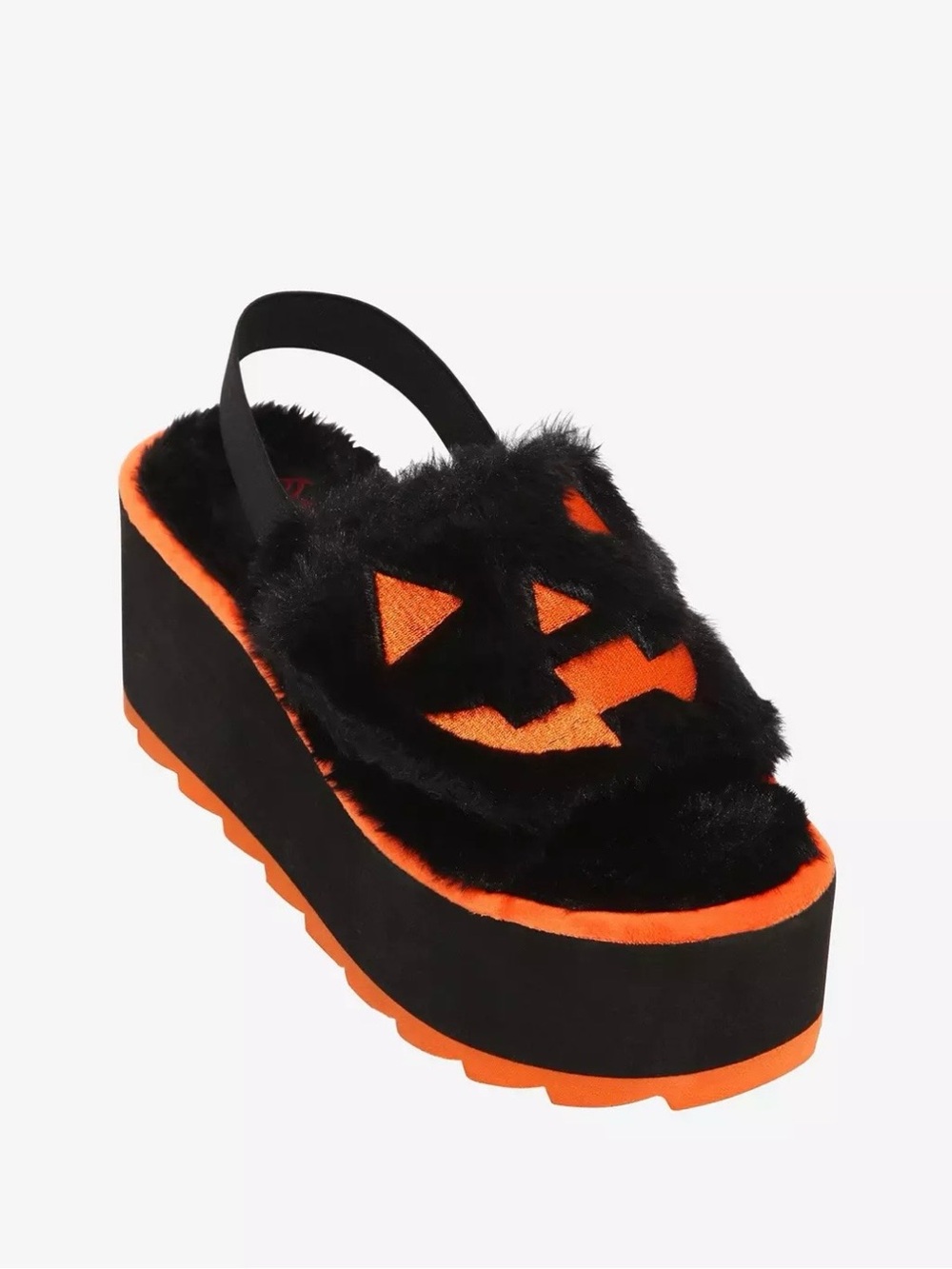 STRANGE CVLT Lilly Jack-o-lantern Platforms Size 10 Black Faux Fur Orange 3”